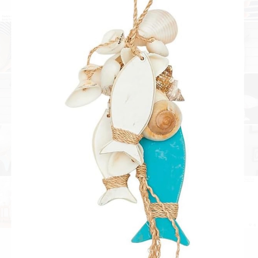 Wooden  doorknob Hanger Ocean Shells and wooden fish